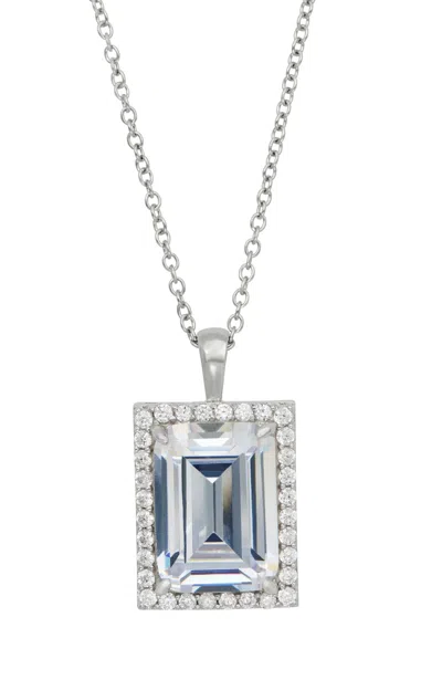 Savvy Cie Jewels Sterling Silver .925 White Cz Emerald Cut Pendant Necklace
