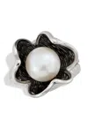Savvy Cie Jewels Sterling Silver And Black Rhodium Fresh Water Pearl Ring In Multi