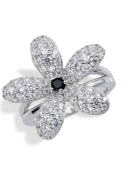 Savvy Cie Jewels Sterling Silver Black  Spinel Flower In White