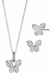 Savvy Cie Jewels Sterling Silver Butterfly Stud Earrings & Pendant Necklace Set In Silver