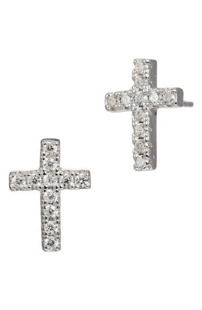 Savvy Cie Jewels Sterling Silver Cubic Zirconia Cross Stud Earrings In Neutral