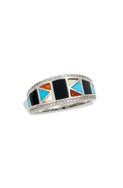 Savvy Cie Jewels Sterling Silver Gemstone Inlay Ring In White