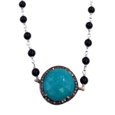 Savvy Cie Jewels Sterling Silver Green Onyx Necklace In Metallic