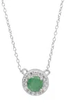 Savvy Cie Jewels Sterling Silver Natural Emerald And White Cz Pendant Necklace In Gold
