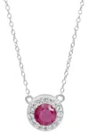 Savvy Cie Jewels Sterling Silver Natural Ruby And White Cz Pendant Necklace In Pink