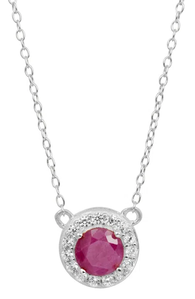 Savvy Cie Jewels Sterling Silver Natural Ruby And White Cz Pendant Necklace In Pink