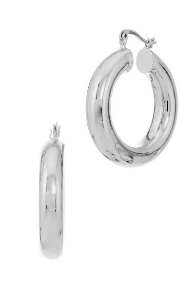 Savvy Cie Jewels Sterling Silver Rhodiun Plated 35mm Hoop Earrings In White