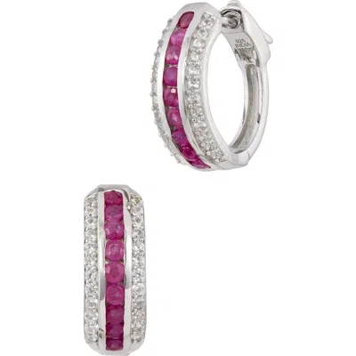 Savvy Cie Jewels Stone Hoop Earrings In Metallic