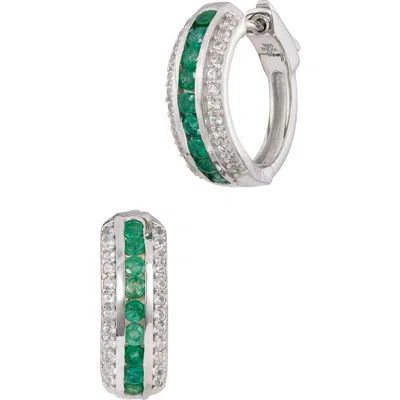 Savvy Cie Jewels Stone Hoop Earrings In Metallic