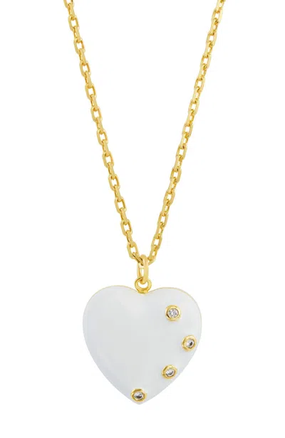 Savvy Cie Jewels Studded Heart Enamel With White Cz Pendant Necklace In Gold