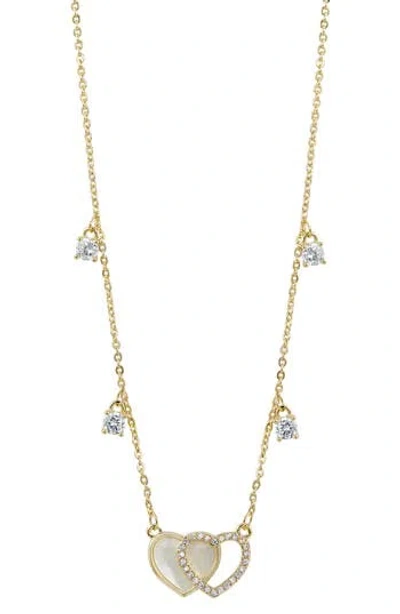 Savvy Cie Jewels 14k Yellow Gold Plated Mother Of Pearl Heart And Cz Necklace.