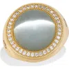 Savvy Cie Jewels Synthetic Cat's Eye & Cubic Zirconia Halo Adjustable Band Ring In Gold