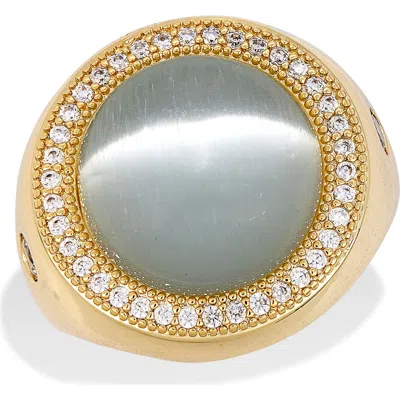 Savvy Cie Jewels Synthetic Cat's Eye & Cubic Zirconia Halo Adjustable Band Ring In Gold