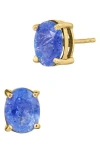 Savvy Cie Jewels 9x7 Oval Genuine Gemstone Basket Set Stud Earrings In Gold
