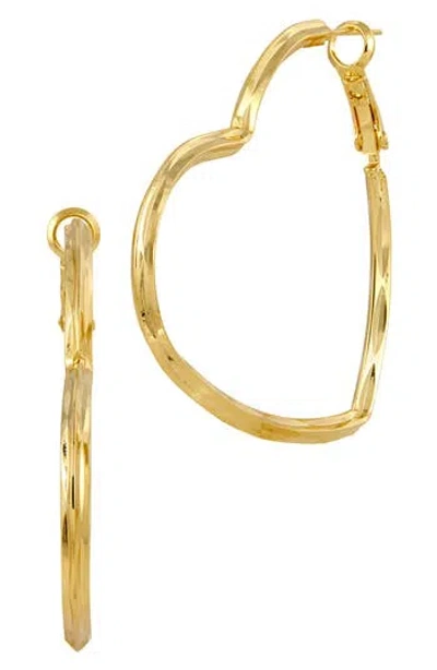 Savvy Cie Jewels Textured Open Heart Hoop Earrings In Gold