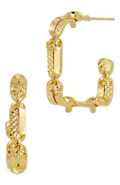 Savvy Cie Jewels Textured Twisted Square Hoop Earrings In Gold