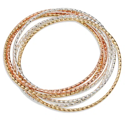 Savvy Cie Jewels Tri-color Set Of 6 Diamond Cut Bangle Bracelet In Gold