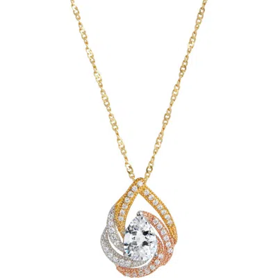 Savvy Cie Jewels Tri-tone 18k Gold Plated Sterling Silver Cubic Zirconia Pendant Necklace