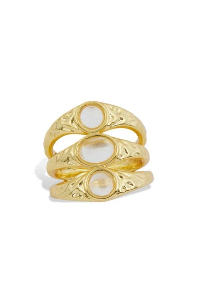 Savvy Cie Jewels Triple Cz Split Shank Ring In Yellow Gold