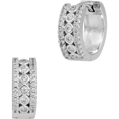 Savvy Cie Jewels Triple Row Cz Huggie Hoop Earrings In Metallic