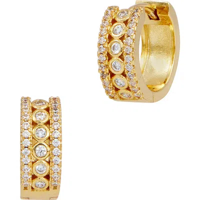 Savvy Cie Jewels Triple Row Cz Huggie Hoop Earrings In Gold