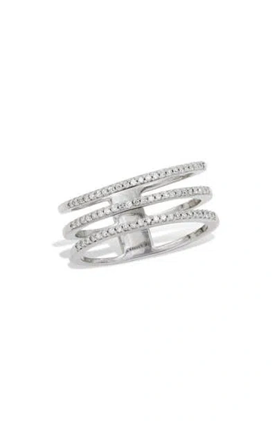Savvy Cie Jewels Triple Row Diamond Statement Ring In Silver