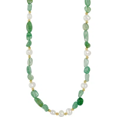Savvy Cie Jewels Tumbled Crystal & Cultured Freshwater Pearl Beaded Necklace In Gold