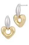 Savvy Cie Jewels Two Tone Heart Dangle Earrings In Gold