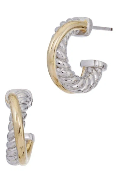 Savvy Cie Jewels Two Tone Huggie Hoop Earrings In White