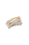 Savvy Cie Jewels Two-tone Pavé Diamond Crossover Multiband Ring In Gold