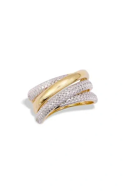 Savvy Cie Jewels Two-tone Pavé Diamond Crossover Multiband Ring In Gold