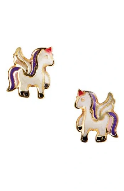Savvy Cie Jewels Unicorn Stud Earrings In Gold
