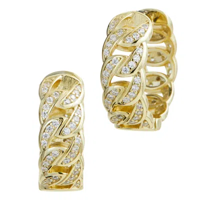 Savvy Cie Jewels Vermeil Chain Link Cz Hoop In Yellow