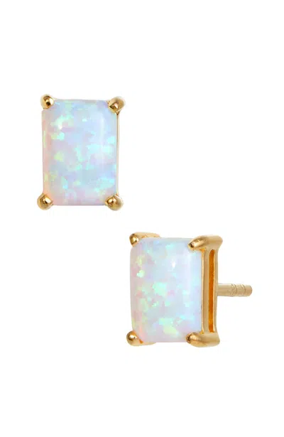 Savvy Cie Jewels Vermeil December Blue Topaz Emerald Cut Cz Birthstone Stud In Box In White