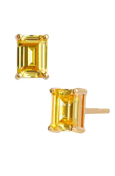 Savvy Cie Jewels Vermeil December Blue Topaz Emerald Cut Cz Birthstone Stud In Box In Yellow