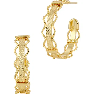 Savvy Cie Jewels Vintage Textured Hoop Earrings In Gold