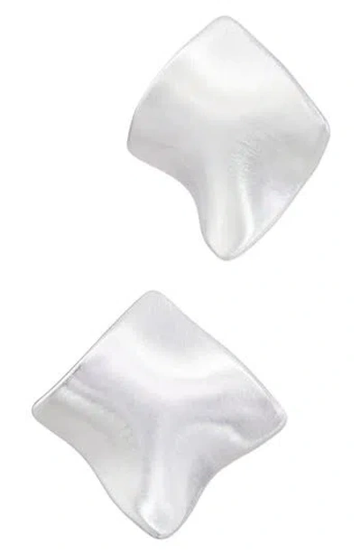 Savvy Cie Jewels Rhodium Plated Warped Square Stud Earrings In Silver