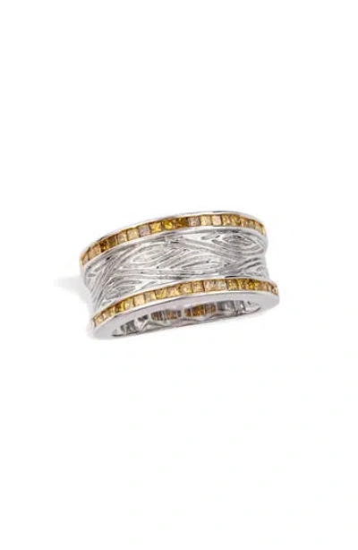 Savvy Cie Jewels Yellow Diamond Band Ring In Silver