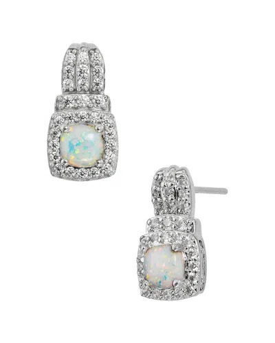 Savvy Cie Rhodium Plated Opal And Cz Earrings