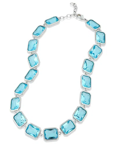 Savvy Cie Plated Cz Bold Necklace In Blue