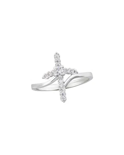 Savvy Cie Plated Cz Cross Ring In Silver