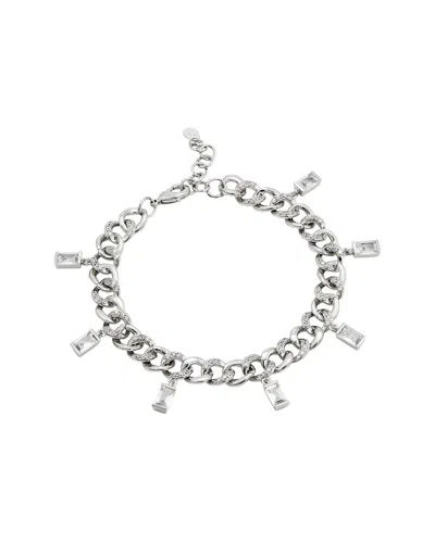 Savvy Cie Plated Cz Curb- Drop Bracelet In White