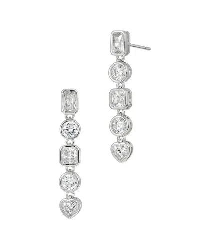 Savvy Cie Plated Cz Drop Earrings In Silver