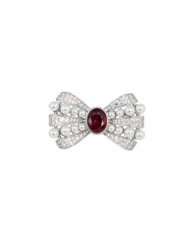 Savvy Cie Plated Cz Pin Brooch In Silver