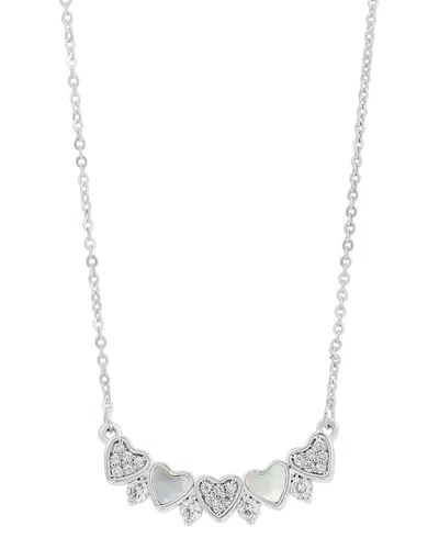 Savvy Cie Rhodium Plated Bronze Bar Necklace With Cz And Mop In Metallic