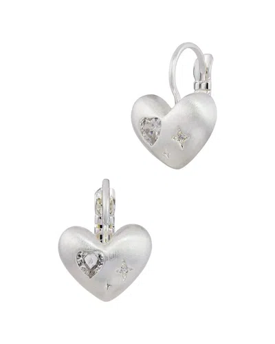 Savvy Cie Rhodium Plated Bronze Heart Huggie With Pave In Metallic