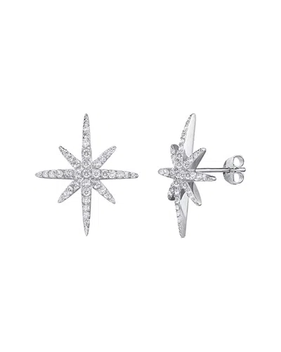 Savvy Cie Rhodium Plated Silver Cz Starburst Studs