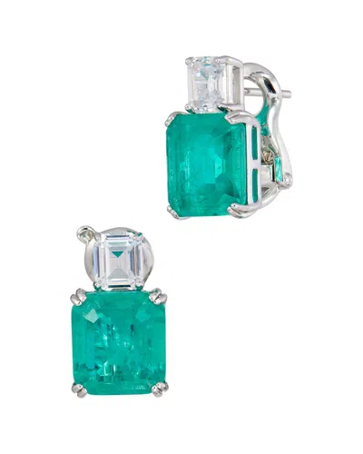 Savvy Cie Rhodium Plated Sterling Silver Button Earring Feat In Green