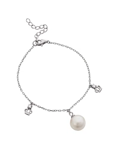 Savvy Cie Rhodium Plated Sterling Silver Faux Pearl Charm Br In Metallic