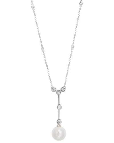 Savvy Cie Rhodium Plated Sterling Silver Faux Pearl Y- Neckl In Metallic